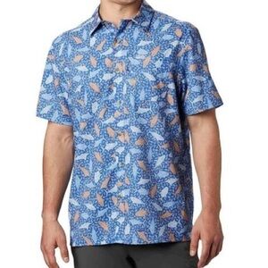 Columbia Super Slack Tide Camp Fishing Shirt M Blue Orange